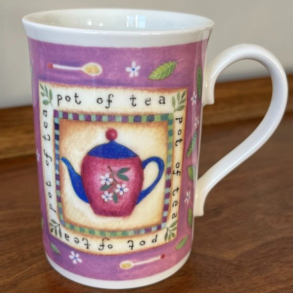 Royal Grafton "Pot of Tea" Teapot Mug Fine Bone China Cup Made in England Purple - Picture 1 of 10